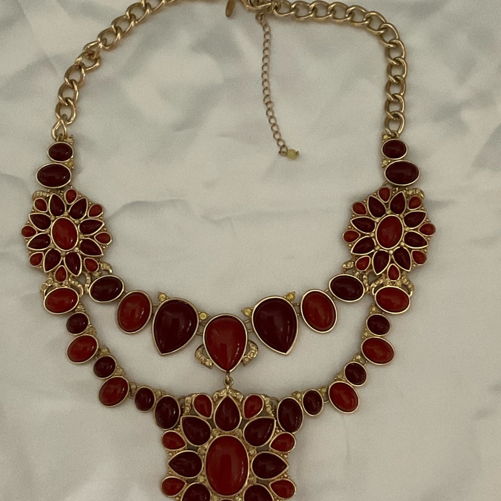 Mark Elegant Red and Gold Statement Necklace - Picture 2 of 8